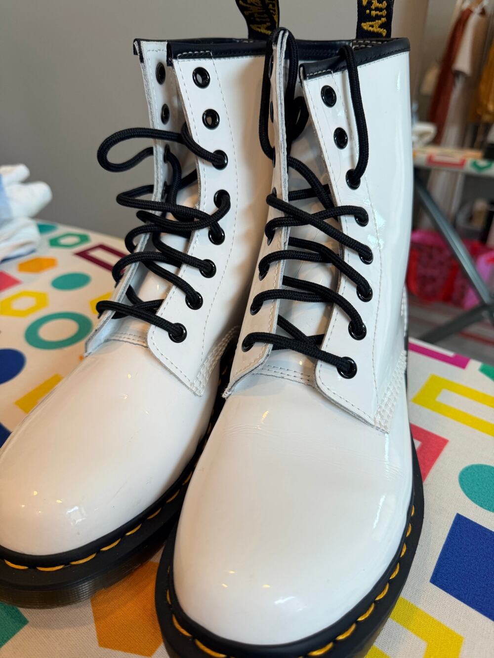Dr. Martens 1460 White Patent Leather Lace Up Combat Boots - Women's Size 7